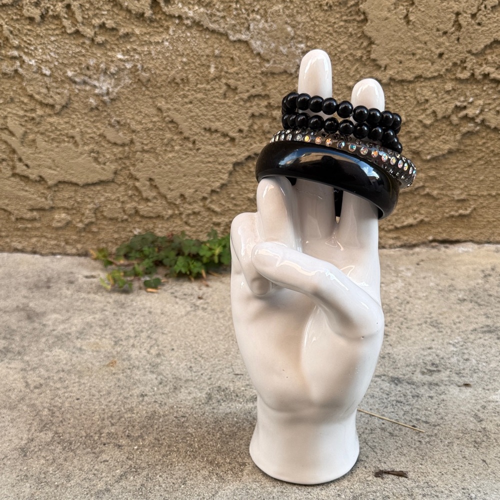 Black Beaded and Rhinestone Bracelets Set
